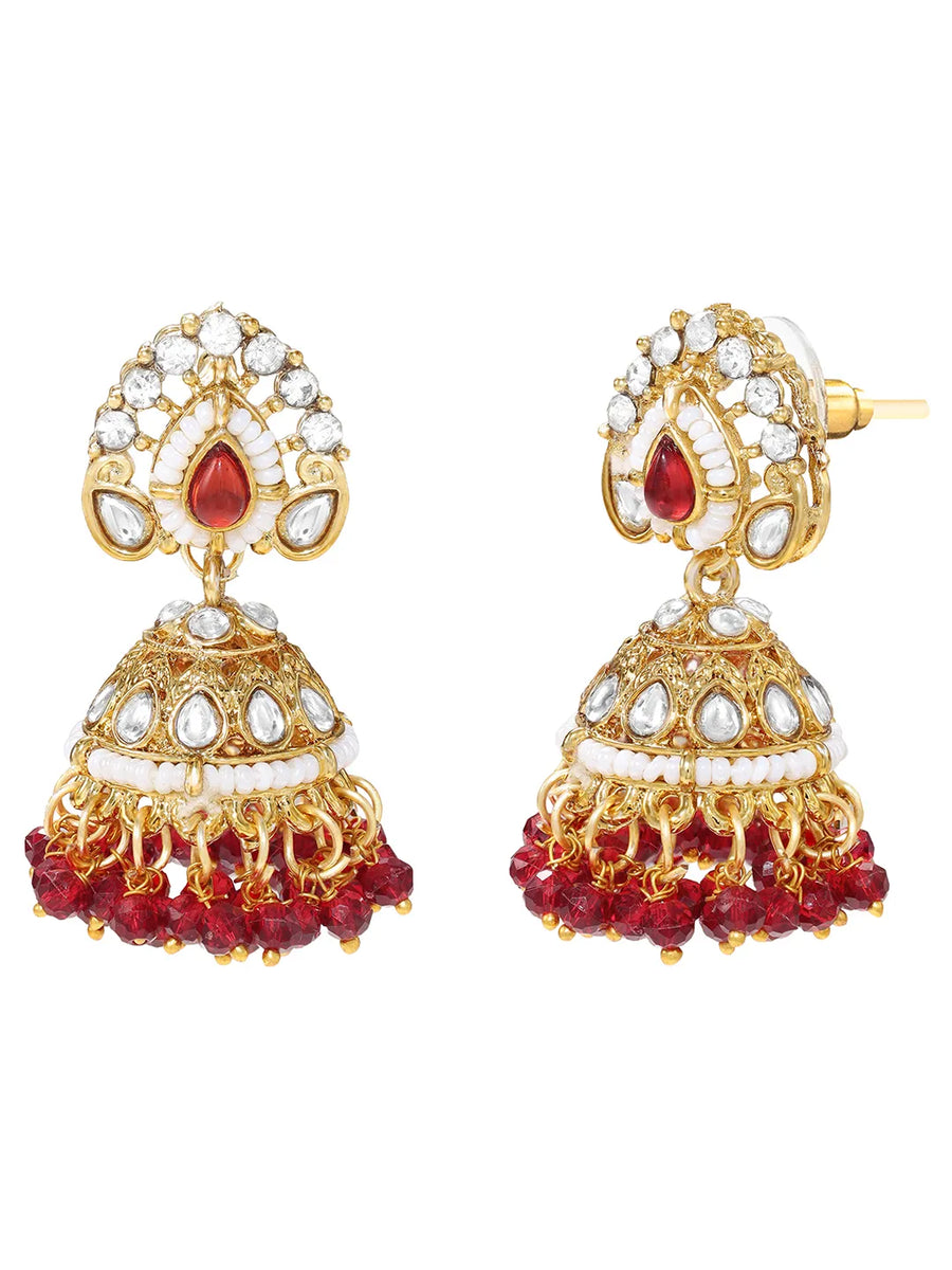 Gold Plated Maroon Pearl Bridal Necklace Set