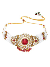 Gold Plated Maroon Pearl Bridal Necklace Set