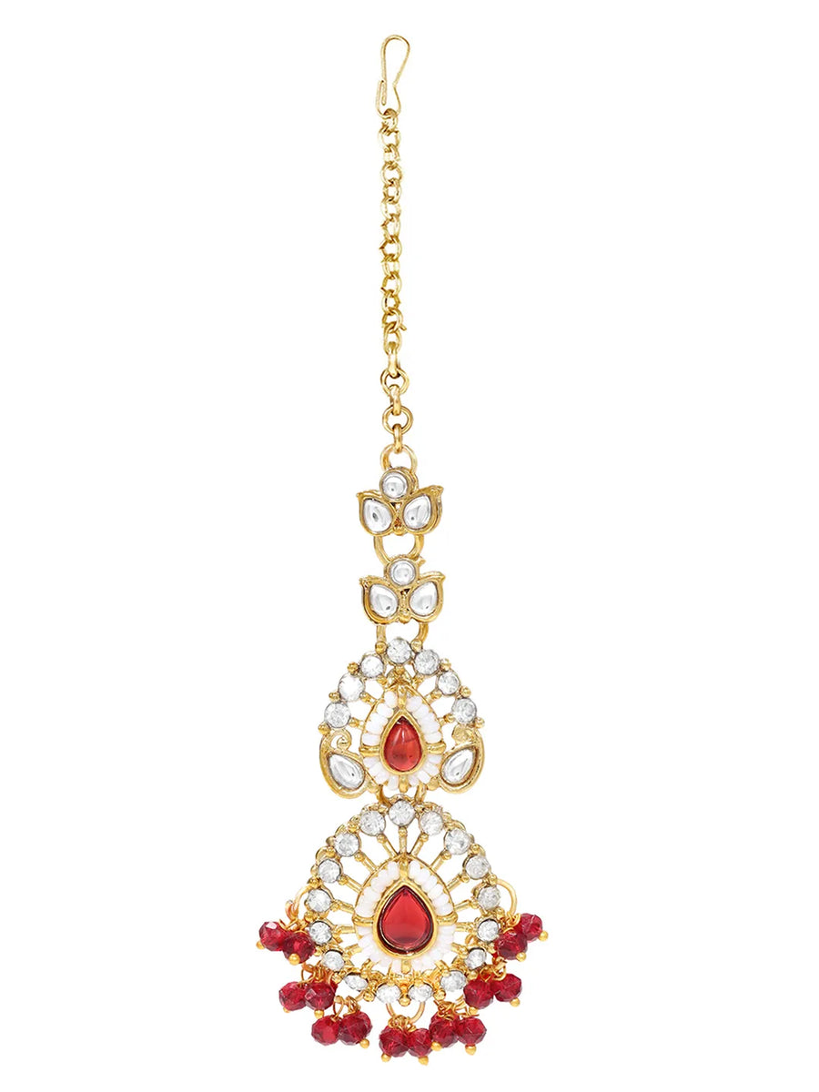 Gold Plated Maroon Pearl Bridal Necklace Set
