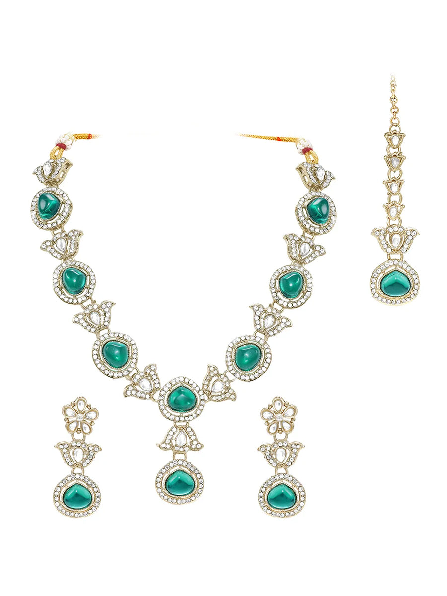 Gold Plated Green Kundan Designer Necklace set