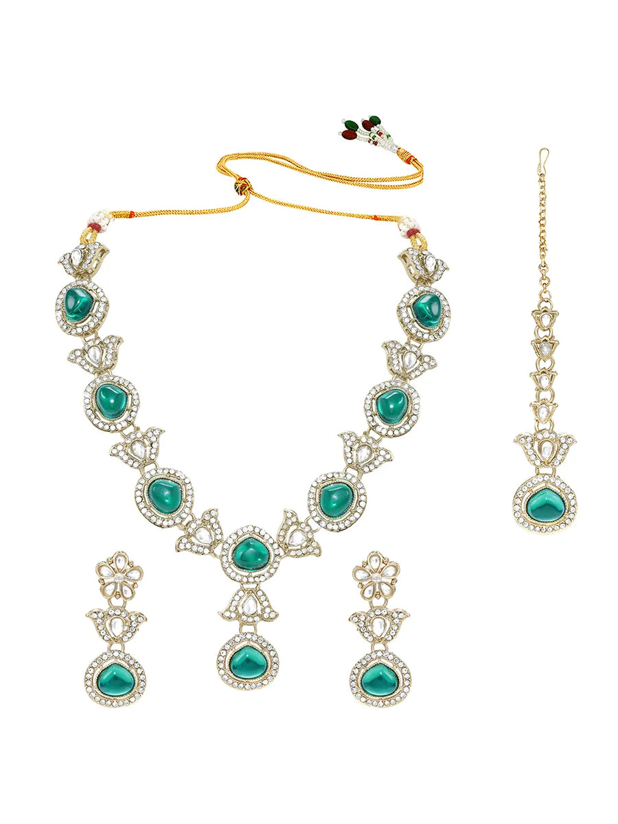 Gold Plated Green Kundan Designer Necklace set