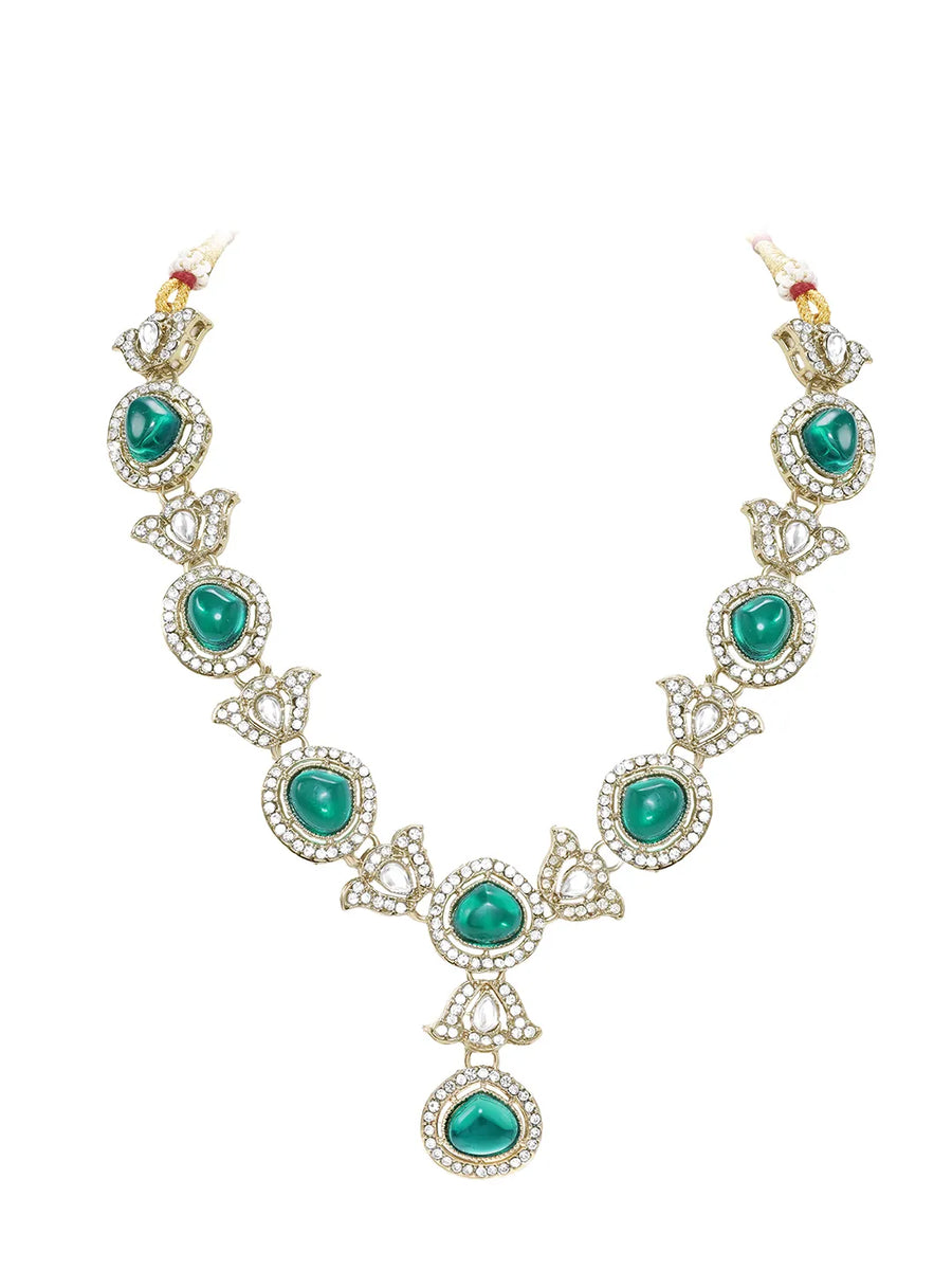 Gold Plated Green Kundan Designer Necklace set