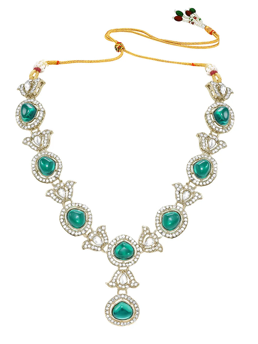 Gold Plated Green Kundan Designer Necklace set