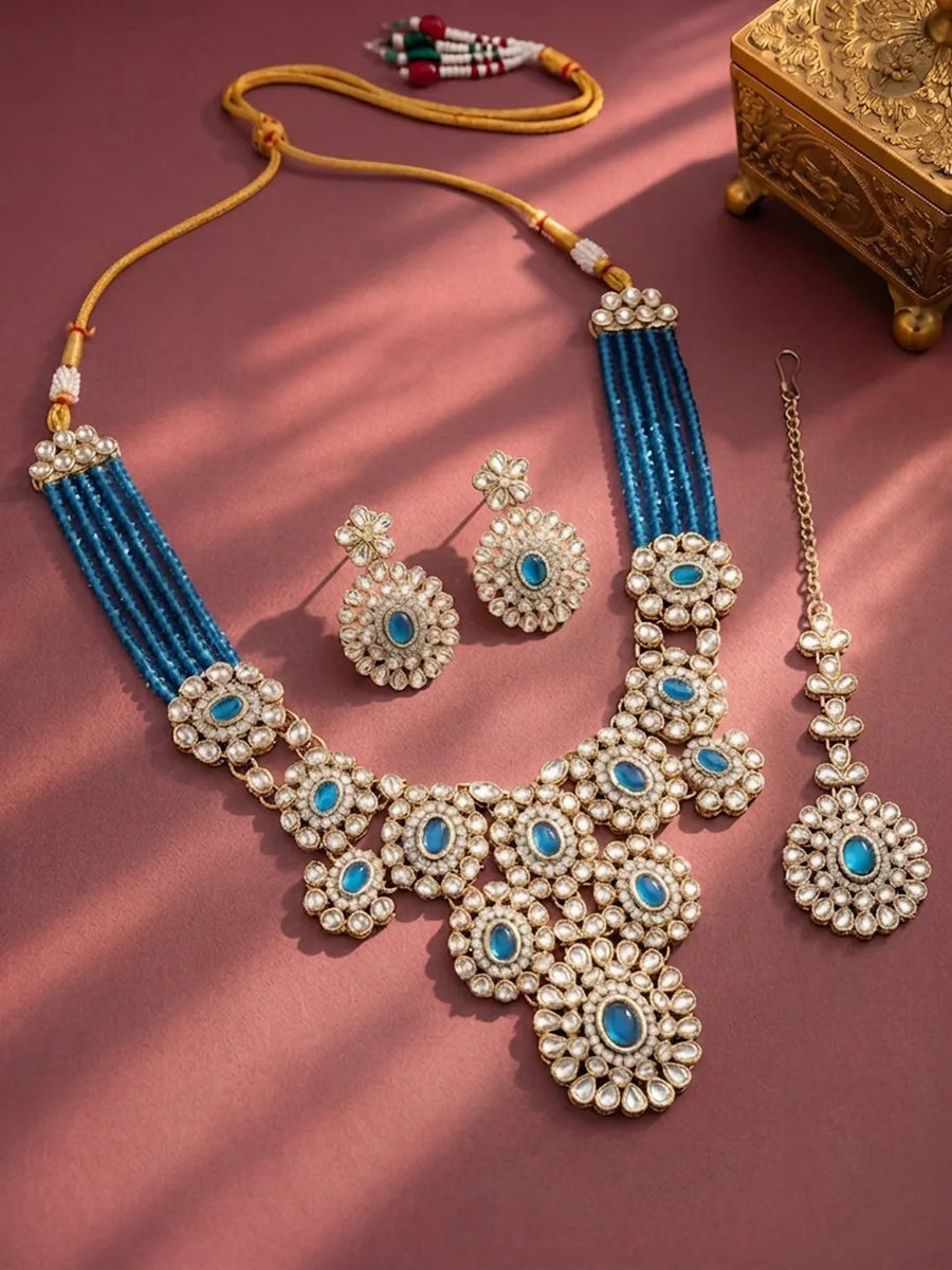 Gold Plated Azure Medallion Necklace Set