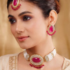 Gold Plated Ruby Pearl Statement Choker set