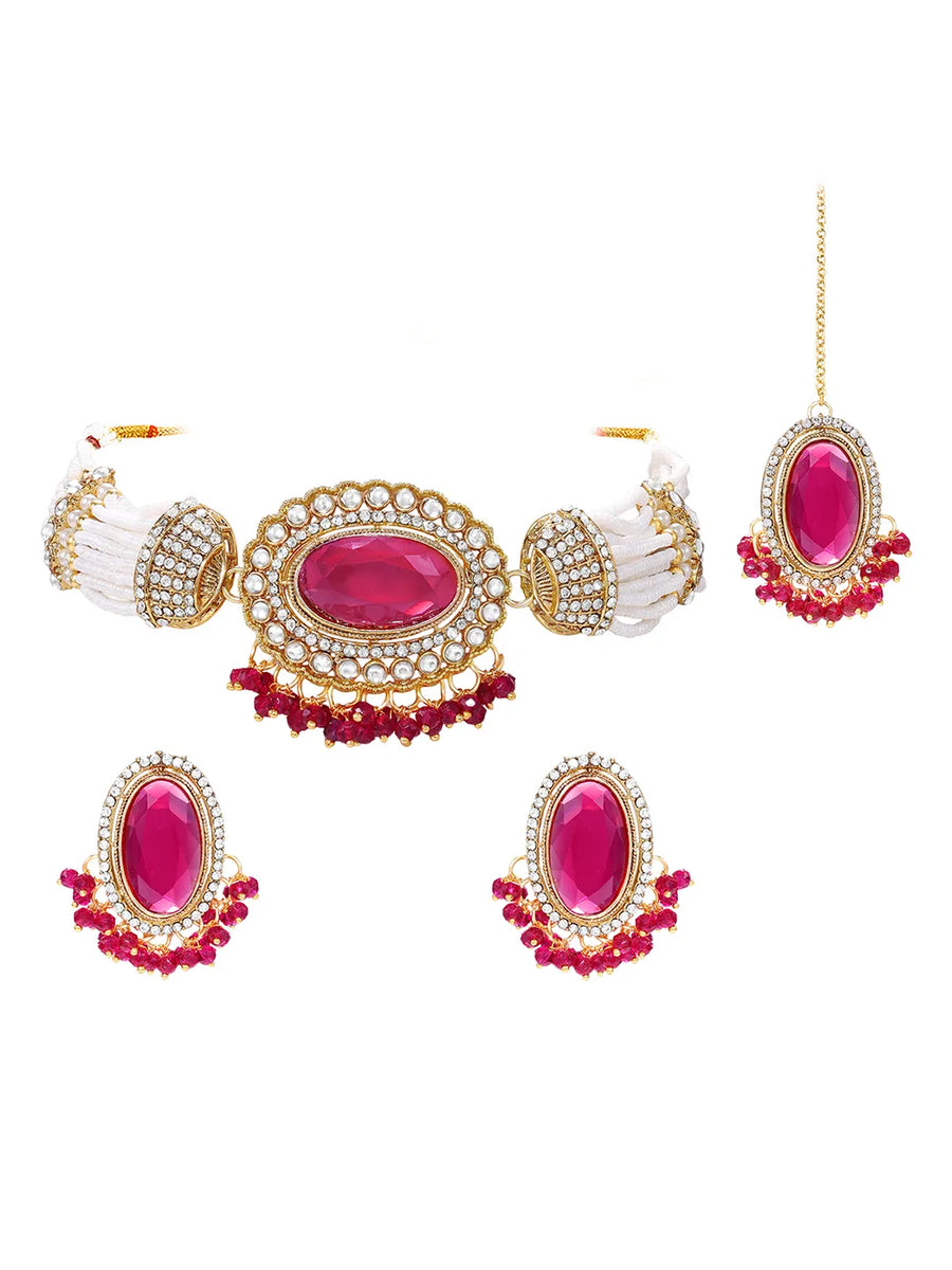 Gold Plated Ruby Pearl Statement Choker set
