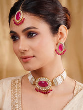 Gold Plated Ruby Pearl Statement Choker set
