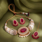 Gold Plated Ruby Pearl Statement Choker set
