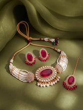 Gold Plated Ruby Pearl Statement Choker set