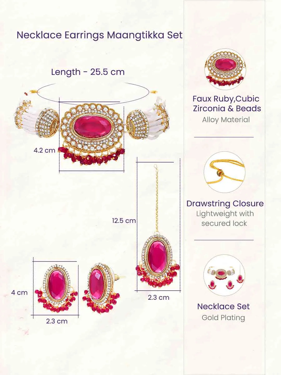 Gold Plated Ruby Pearl Statement Choker set