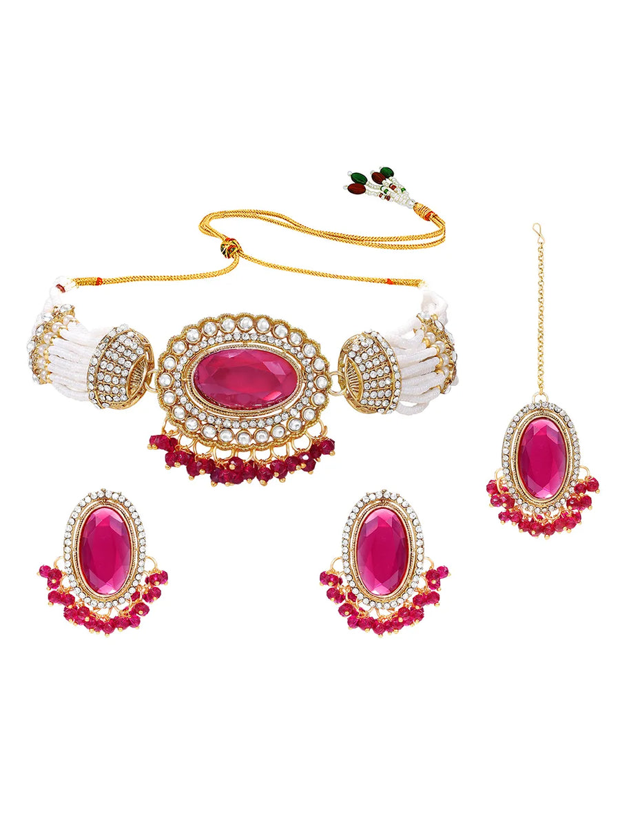 Gold Plated Ruby Pearl Statement Choker set