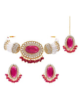 Gold Plated Ruby Pearl Statement Choker set