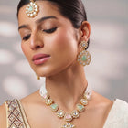 Gold Plated Mint Pink Kundan Necklace Set