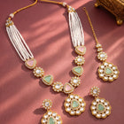 Gold Plated Mint Pink Kundan Necklace Set