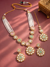 Gold Plated Mint Pink Kundan Necklace Set