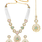 Gold Plated Mint Pink Kundan Necklace Set