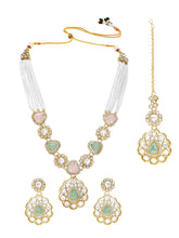 Gold Plated Mint Pink Kundan Necklace Set