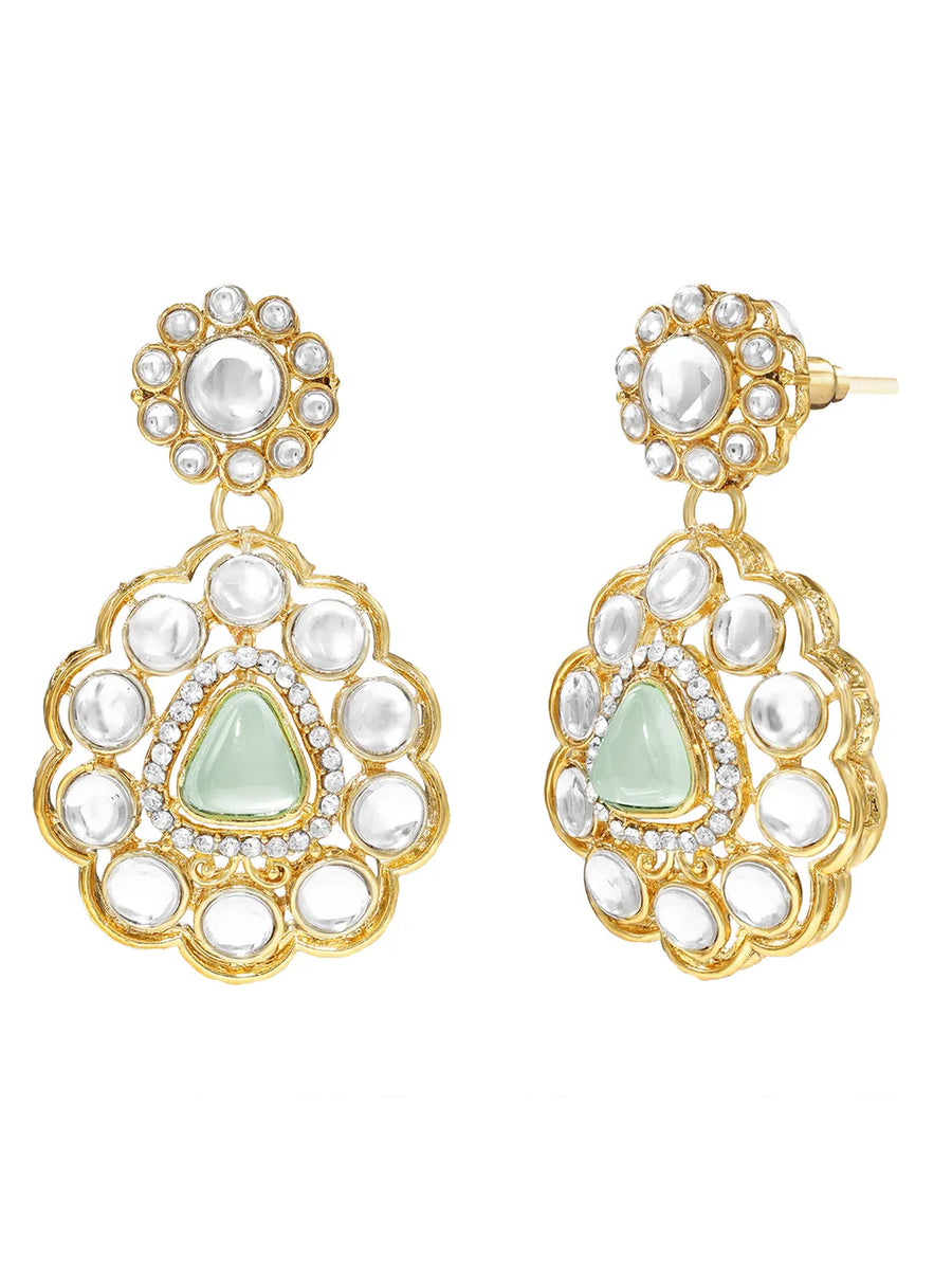 Gold Plated Mint Pink Kundan Necklace Set