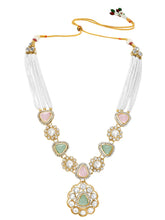 Gold Plated Mint Pink Kundan Necklace Set