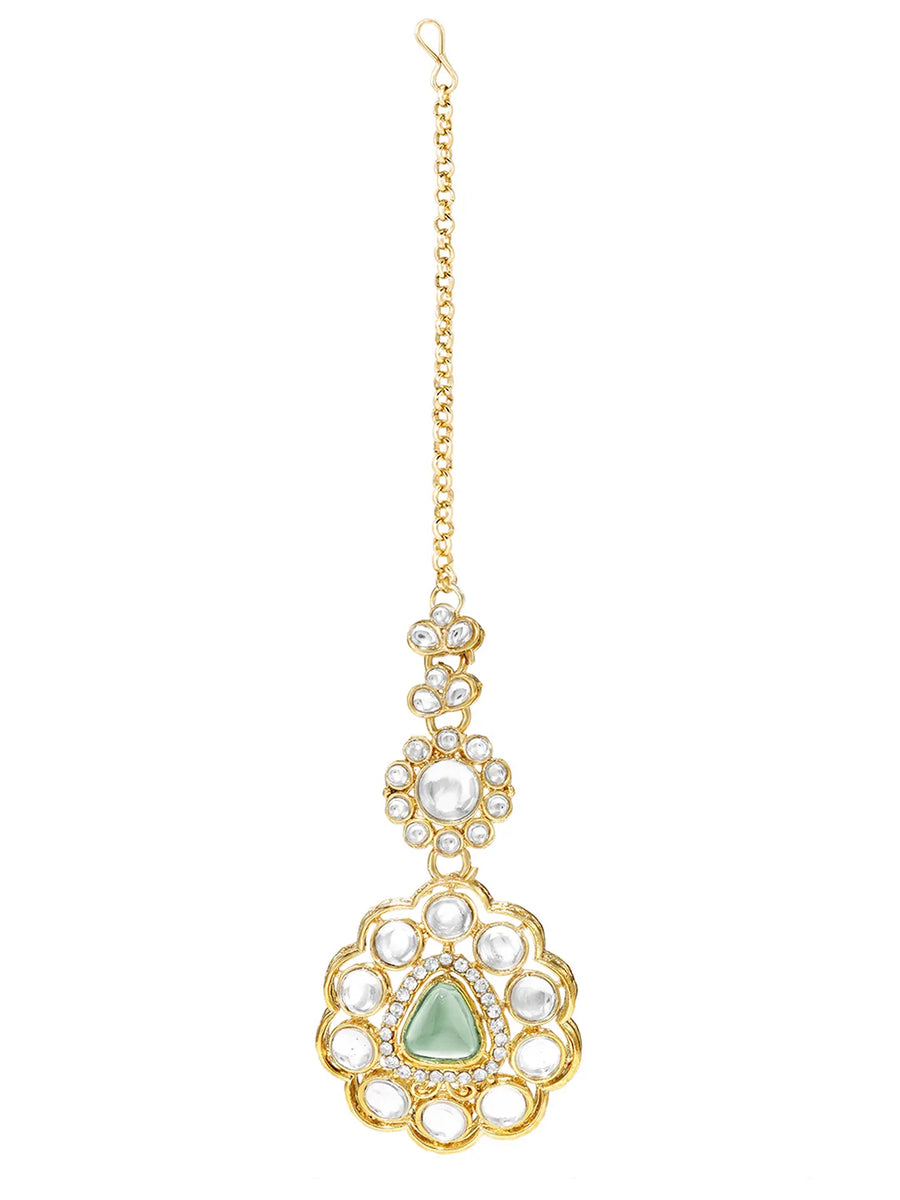 Gold Plated Mint Pink Kundan Necklace Set