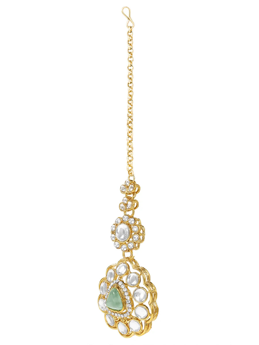 Gold Plated Mint Pink Kundan Necklace Set