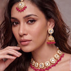 Gold Plated Kundan Pearl Jhumka Necklace Set