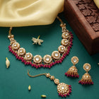 Gold Plated Kundan Pearl Jhumka Necklace Set