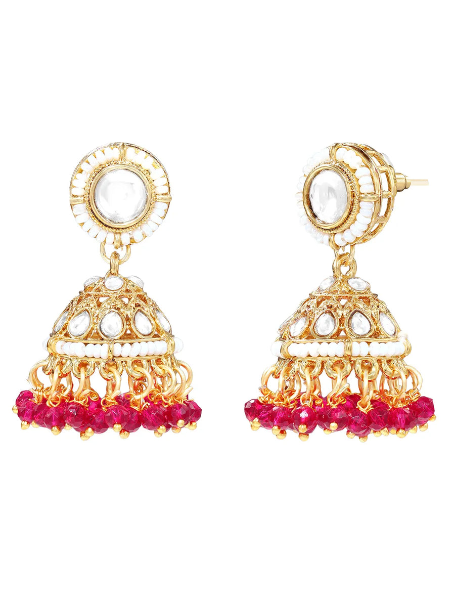 Gold Plated Kundan Pearl Jhumka Necklace Set