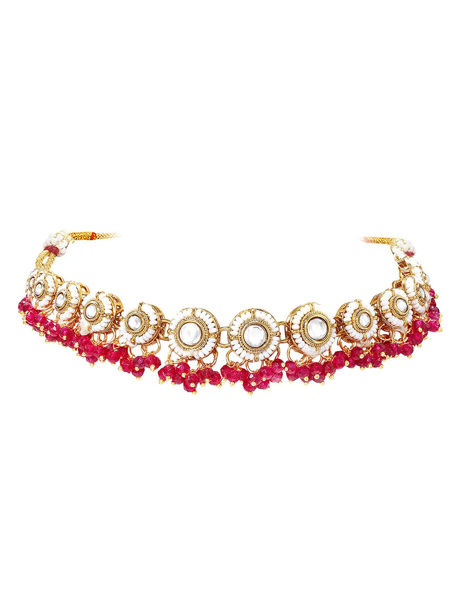 Gold Plated Kundan Pearl Jhumka Necklace Set
