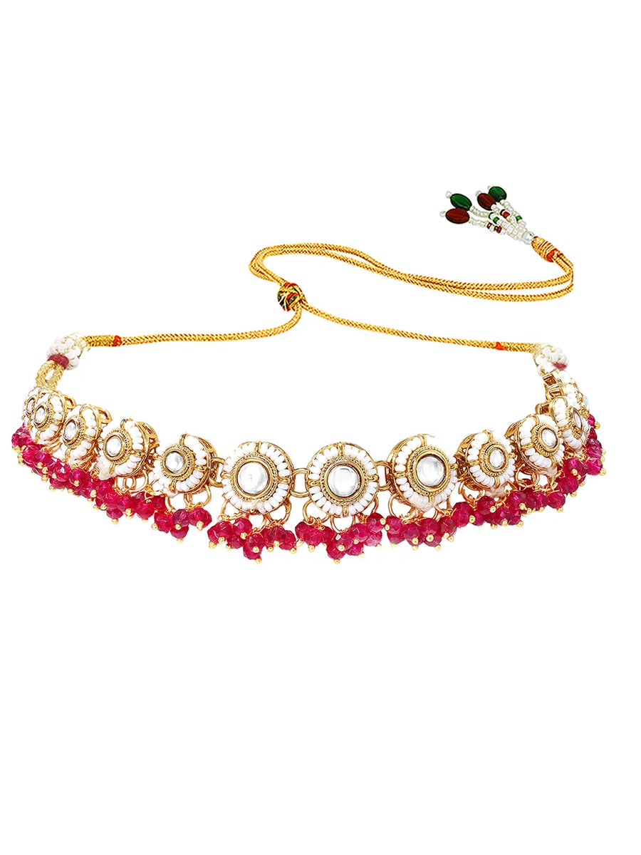 Gold Plated Kundan Pearl Jhumka Necklace Set