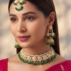 Gold Plated Green Kundan Pearl Necklace Set