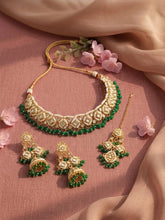 Gold Plated Green Kundan Pearl Necklace Set