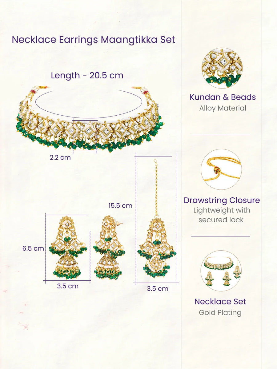 Gold Plated Green Kundan Pearl Necklace Set