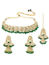 Gold Plated Green Kundan Pearl Necklace Set