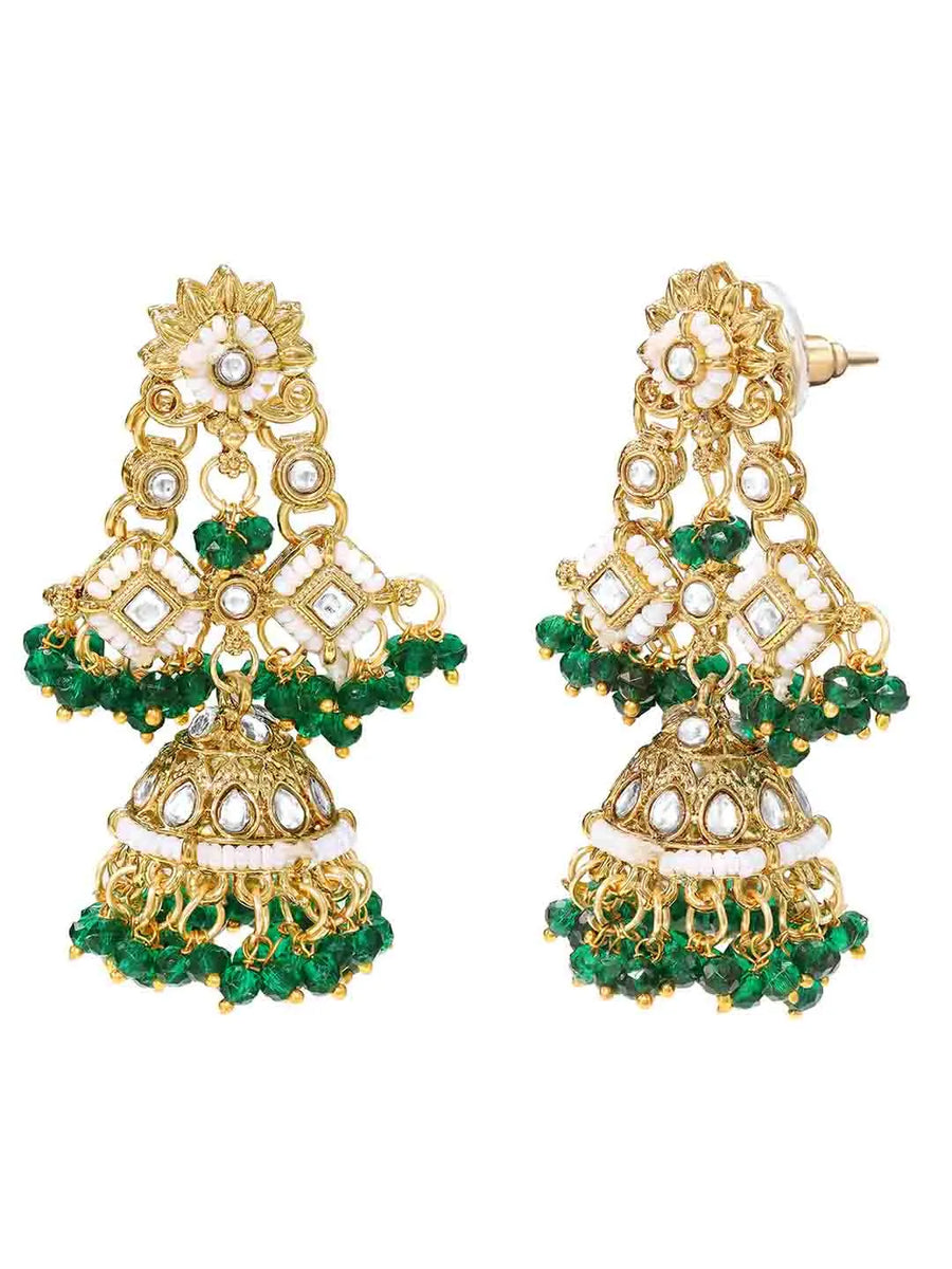 Gold Plated Green Kundan Pearl Necklace Set