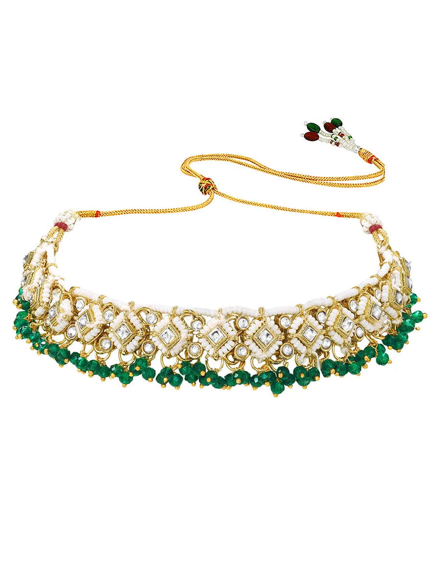 Gold Plated Green Kundan Pearl Necklace Set
