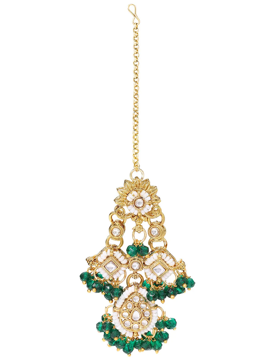 Gold Plated Green Kundan Pearl Necklace Set