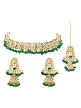 Gold Plated Green Kundan Pearl Necklace Set