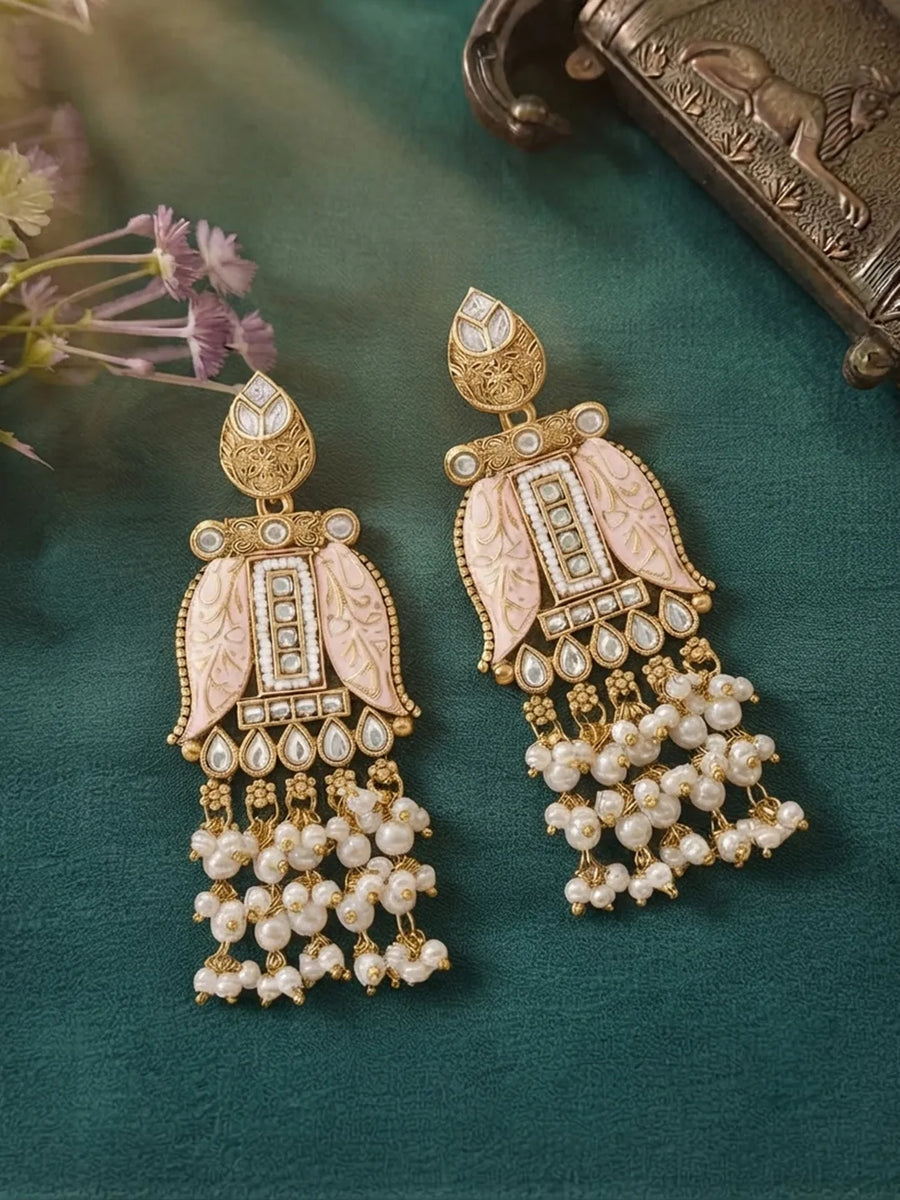 Gold Plated Kundan Dangler Earrings for Women