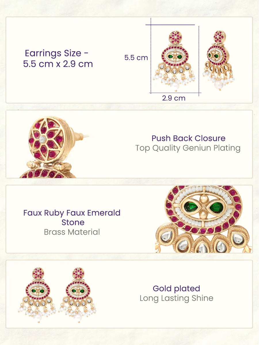 Gold Plated Kundan Pearl Dangle Earrings