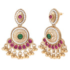 Gold Plated Red Green Kundan Drop Earrings