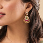 Gold Plated Red Green Kundan Drop Earrings