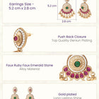 Gold Plated Red Green Kundan Drop Earrings