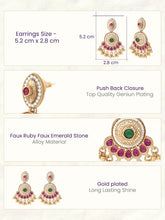 Gold Plated Red Green Kundan Drop Earrings