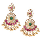 Gold Plated Red Green Kundan Drop Earrings