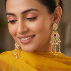 Gold Plated Kundan Pearl Chain Drop Earrings