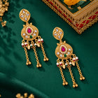 Gold Plated Kundan Pearl Chain Drop Earrings