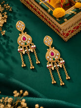 Gold Plated Kundan Pearl Chain Drop Earrings