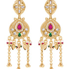 Gold Plated Kundan Pearl Chain Drop Earrings