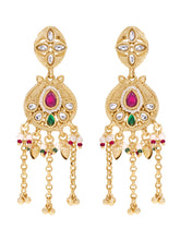 Gold Plated Kundan Pearl Chain Drop Earrings